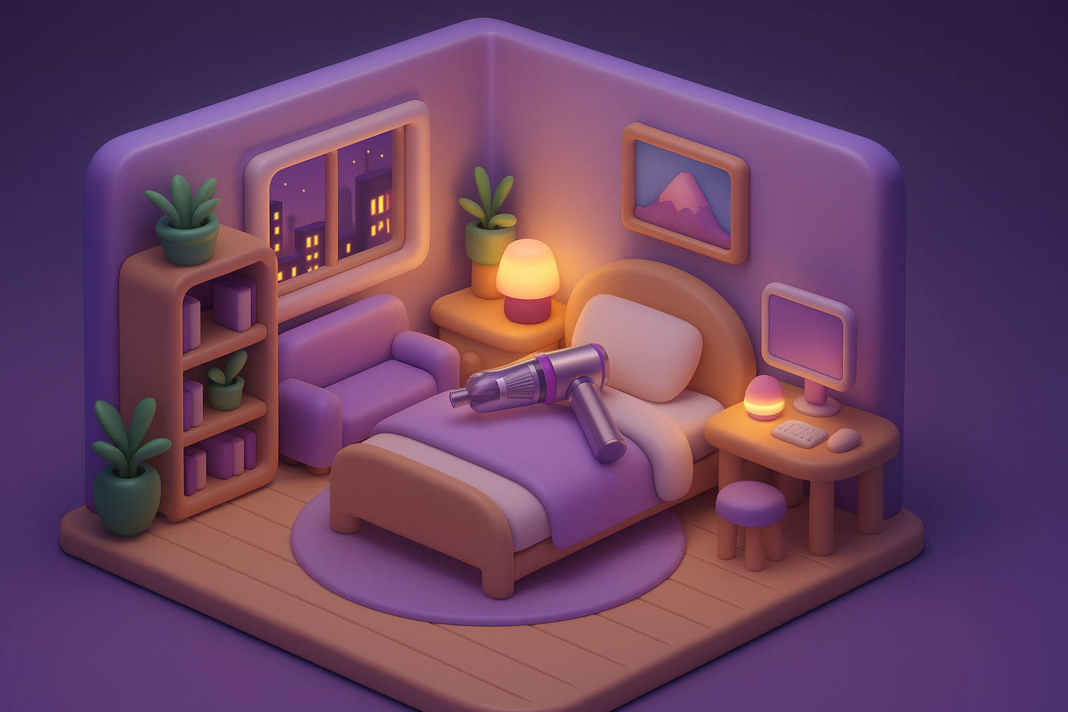 3D Depiction AspiraBroom Argent Violet Cubicle Large