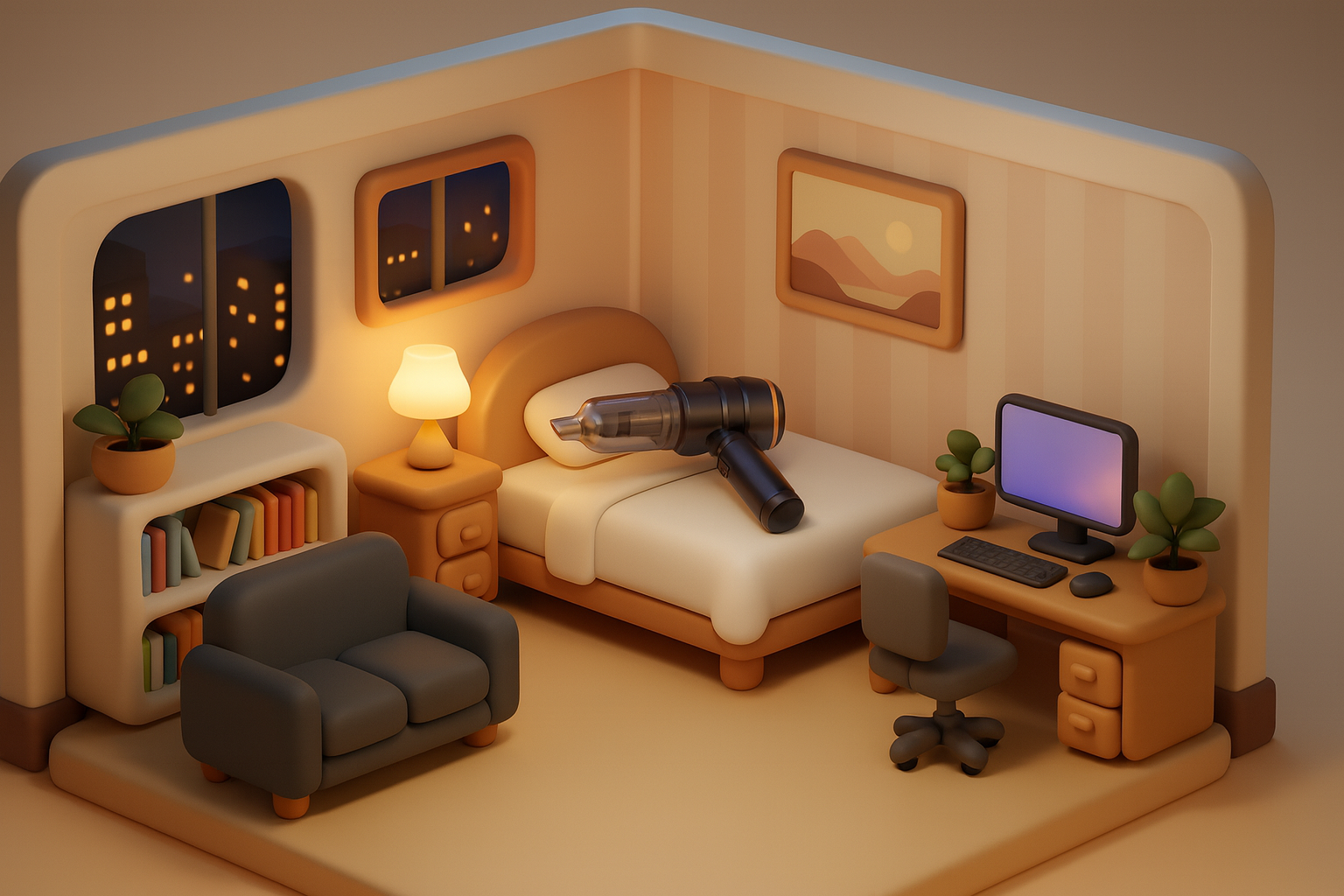 3D Depiction AspiraBroom Noir Doré Cubicle Large