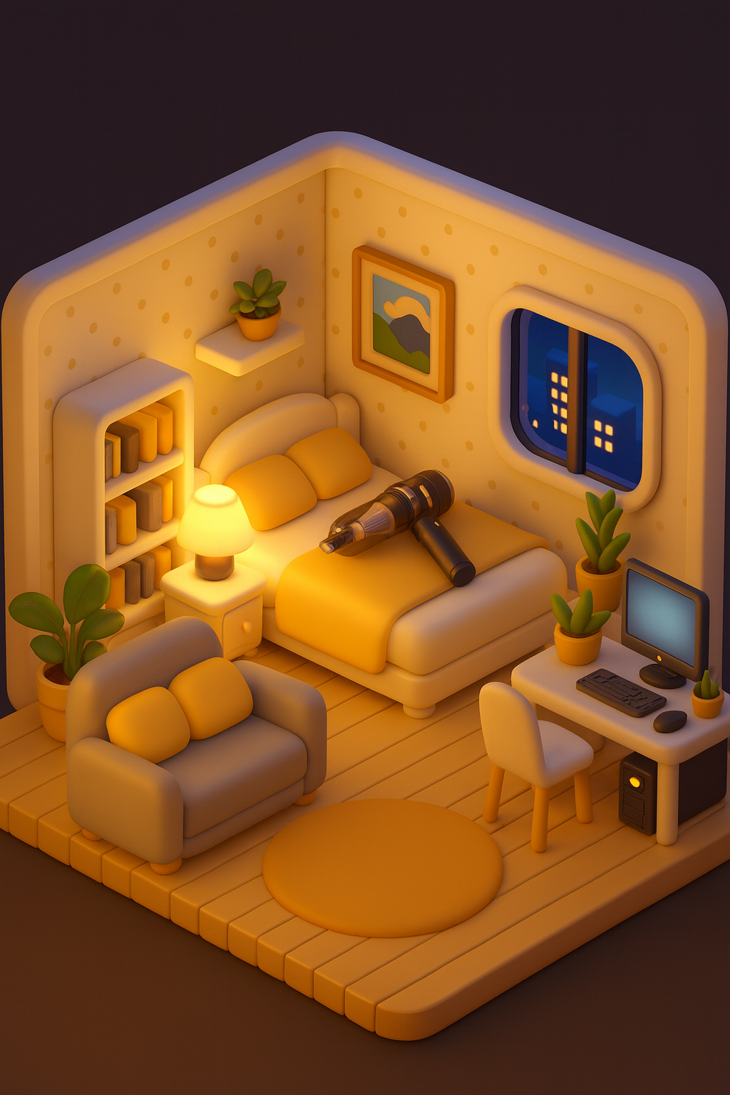 3D Depiction AspiraBroom Noir dore Cubicle l